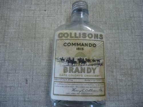 RARE - COLLISON'S COMMANDO 1815 BRANDY - CAPE COLONY"NIP - BOTTLE" FLASK+MEDICAL OPINION ON BACK!