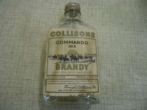 RARE - COLLISON'S COMMANDO 1815 BRANDY - CAPE COLONY "NIP - " FLASK BY COLONIAL WINE & SPIRIT CO