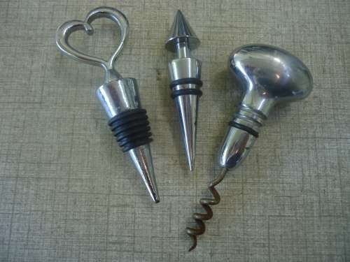 SET OF 3 - SOLID WINE BOTTLE OPENER AND 2 BOTTLE STOPPERS