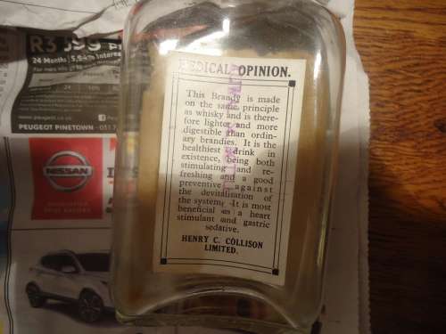 RARE - COLLISON'S COMMANDO 1815 BRANDY - CAPE COLONY"NIP BOTTLE" FLASK - STAMPED ALIWAL ST BOTTLE