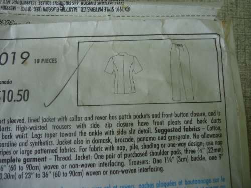 STYLE PATTERNS 2019 PANTS SUIT SIZE A= 8 - 18  COMPLETE