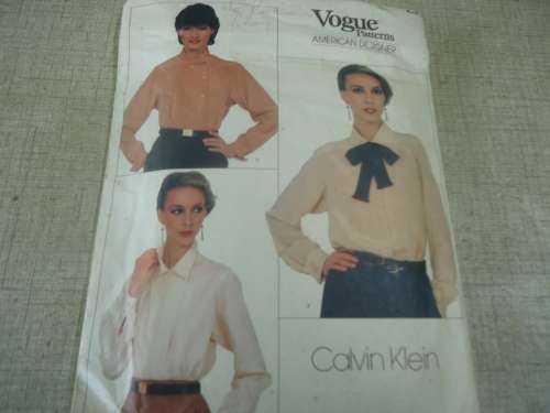 VOGUE PATTERNS -CALVIN KLEIN-1025 BLOUSE SIZE 12 + 14 + 16 COMPLETE
