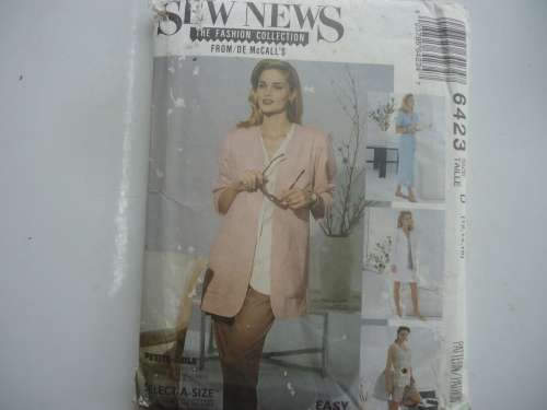McCALL'S 'SEW NEWS" PATTERNS  6423 SUIT, PANTS, SKIRT & JACKET- SIZE D 12 + 14 + 16  COMPLETE