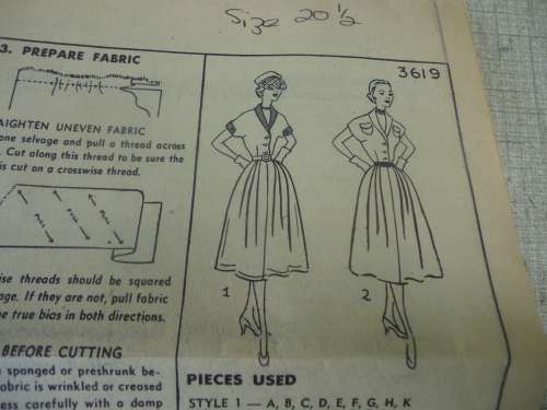 Vintage SIMPLICITY PATTERNS  DRESS  3619 MISS SIZE 20 1/2  COMPLETE-SUPPLIED IN A PLASTIC SLEEVE