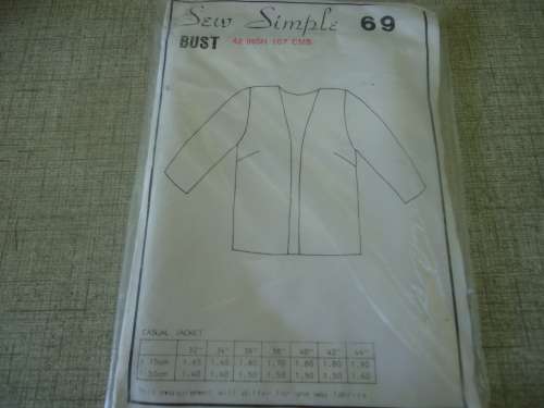 SEW SIMPLE PATTERNS 69  CASUAL JACKET  SIZES 42" 107 cm - COMPLETE & UNCUT