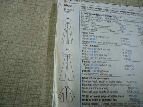 SIMPLICITY PATTERNS 6939 -HALTER DRESS, JUMPSUIT& PONCHO SIZE 16  BUST 97 cm COMPLETE & MOSTLY UNCUT
