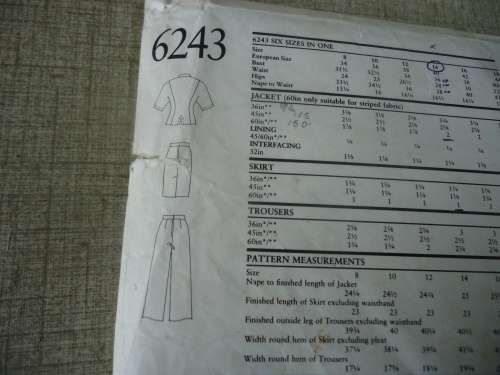 NEW LOOK PATTERNS 6243  JACKET/PANTS/SKIRT SIZES 8 - 18 - SEE DESCRIPTION