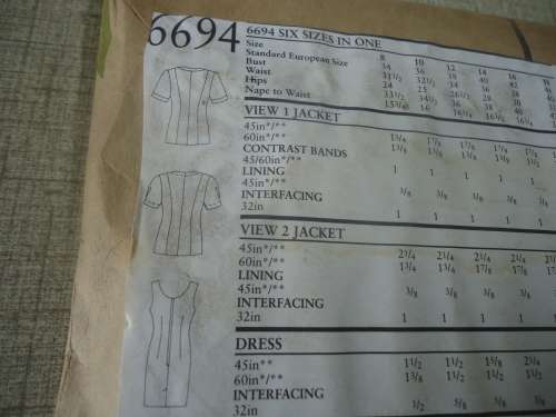 NEW LOOK PATTERNS 6694 JACKET/DRESS SIZES 8  - 18 COMPLETE