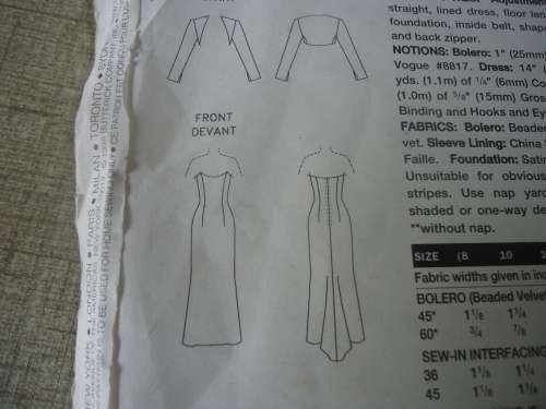 VOGUEPATTERNS - BADGLEY MISCHKA -  2237 EVENING DRESS & BOLERO SIZES 8 + 10 +  12  - COMPLETE