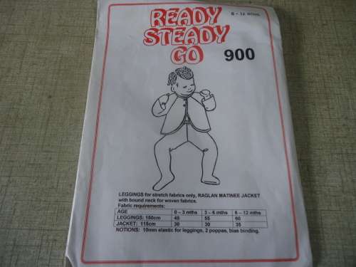 READY-STEADY-GO PATTERN-NUMBER 900 LEGGINGS & RAGLAN MATINTEE JACKET SIZE 6 - 2 MONTHS