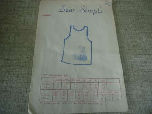 SEW SIMPLE PATTERNS 20 Vest or Grandpa Vest SIZE 2 years  COMPLETE