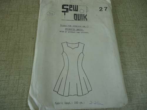 SEW QUIK PATTERNS 27 SIZES 34" PRINCESS DRESS - STRETCH FABRIC