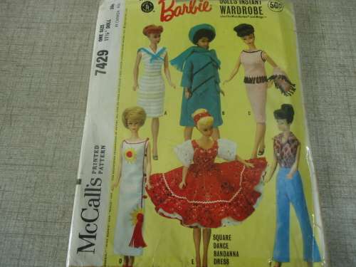 McCALLS  PATTERNS 7429  -BARBIE DOLLS INSTANT WARDROBE - COMPLETE & UNCUT