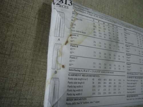STYLE PATTERNS 2813  PANTS SIZE A = 6 - 16 - COMPLETE
