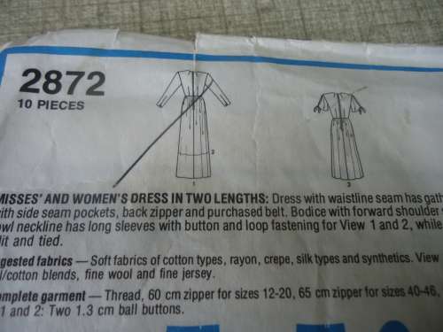 STYLE PATTERNS 2872 DRESS SIZE  16 BUST 97 CM - COMPLETE