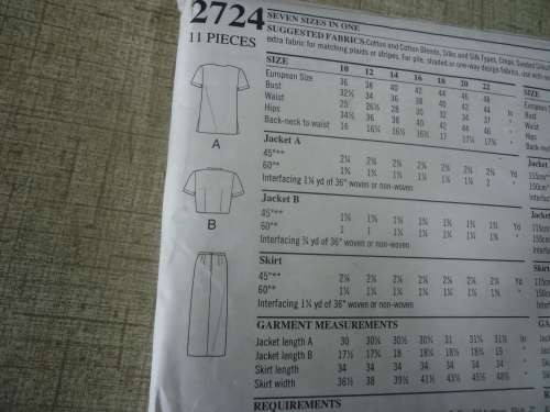 STYLE PATTERNS 2724 SKIRT/TOP SIZEA = 10 - 22  -COMPLETE & UNCUT