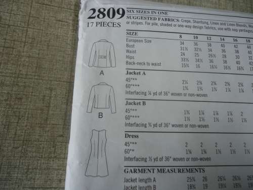 STYLE PATTERNS 2809 DRESS/JACKET SIZ EA = 8 - 18  -SEE DESCRIPTION