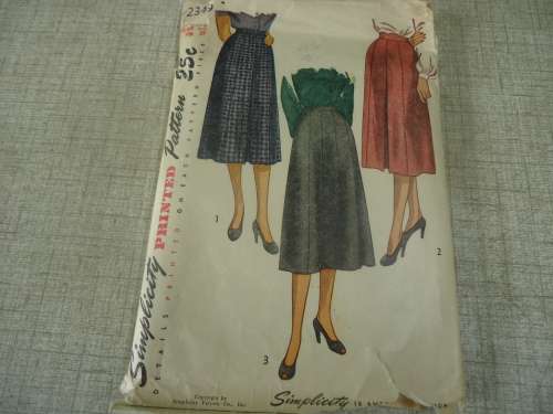 VINTAGE SIMPLICITY PATTERNS 2349 SKIRT - SIZE WAIST  28" HIP 37" COMPLETE