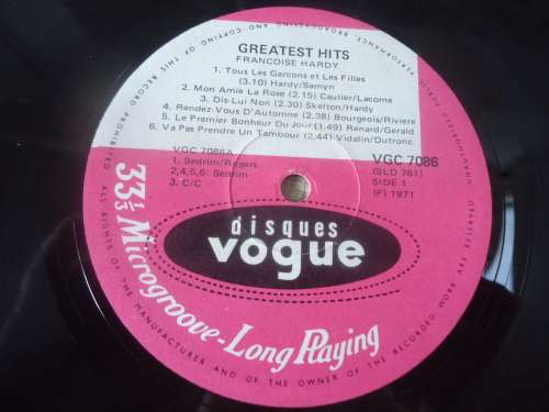FRANCOIS HARDY - LES GRANDS SUCCES DE - GREATEST HITS - 1971 VOGUE DISQUES STEREO LP
