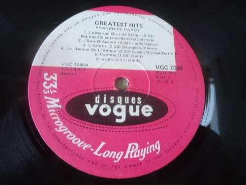FRANCOIS HARDY - LES GRANDS SUCCES DE - GREATEST HITS - 1971 VOGUE DISQUES STEREO LP