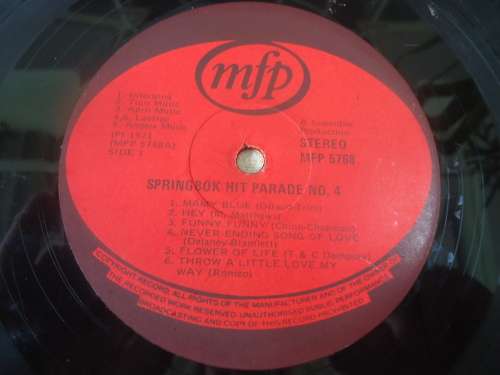 SPRINGBOK HIT PARADE NUMBER 4 - 1971 MFP STEREO LP
