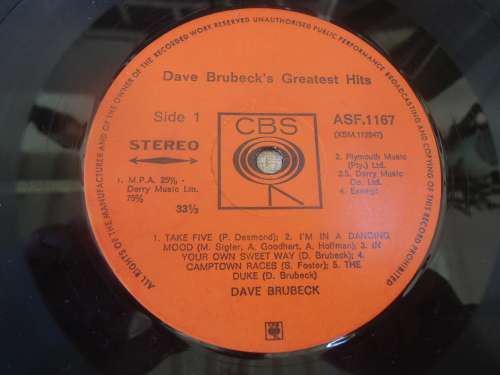 THE DAVE BRUBECK  "GREATEST HITS" CBS STEREO LP