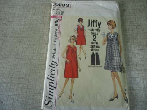 VINTAGE SIMPLICITY PATTERNS 5493 MATERNITY DRESS SIZE 16 BREAST 36"  COMPLETE