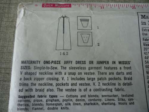 VINTAGE SIMPLICITY PATTERNS 5493 MATERNITY DRESS SIZE 16 BREAST 36"  COMPLETE