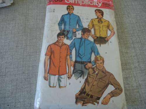 SIMPLICITY PATTERNS 8209 men's shirts  SIZE NECK 15" CHEST 38" COMPLETE - PATTERN WELL USED