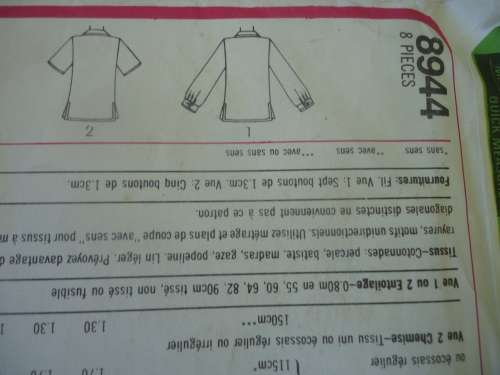 SIMPLICITY PATTERNS 8944  MENS SHIRT SIZE42" COMPLETE