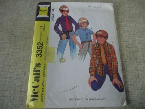 McCALL'S PATTERNS 3352 BOYS SHIRT OR SHIRT JACKET  SIZE 12 COMPLETE & PART CUT