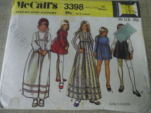 McCALL'S PATTERNS 3398  GIRLS DRESS SIZE 12 YRS COMPLETE & PART CUT