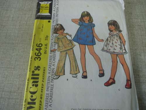 McCALL'S PATTERNS 3546 TODDLER/ GIRLS DRESS/TOP & PANTS SIZE 1 COMPLETE