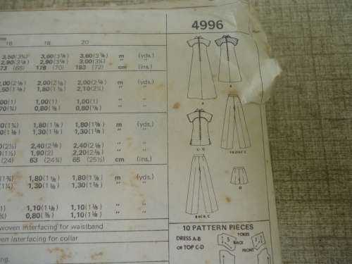 RETRO McCALL'S PATTERNS 4996  DRESS   SIZE 14 BUST 92CM SEE DESCRIPTION