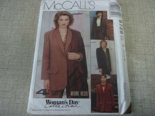 McCALL'S PATTERNS 6729  LADIES JACKET SIZE E = 14 + 16 + 18  COMPLETE