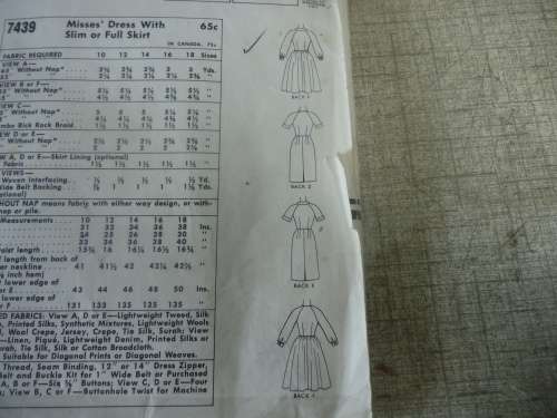 VINTAGE McCALL'S PATTERNS 7439  DRESS WITH SLIM OR FULL SKIRT SIZE  16 BUST 36" COMPLETE