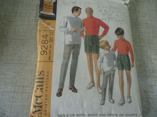 McCALL'S PATTERNS 9284   MEN'S SHIRT+ SHORTS SIZE CHEST38 - 40" WAIST 34-36" NO PANTS PATTERN