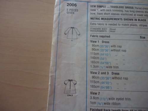 STYLE PATTERNS 2006 TODDLER DRESS SIZE I YEARS CHEST 51 CM  COMPLETE