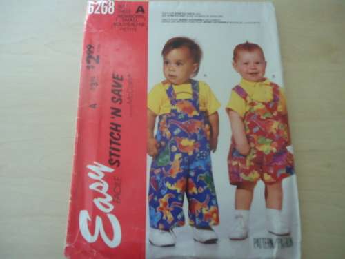 McCALL'S PATTERNS 6268 BABY DUNGAREES SIZE NEW BORN & SMALL COMPLETE & UNCUT
