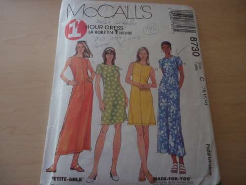 McCALL'S PATTERNS 8730 DRESS  SIZE C = 10 + 12 + 14 COMPLETE