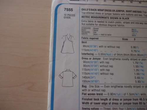 SIMPLICITY PATTERNS 7555 GIRL'S DUNGAREES SIZE 5 CHEST 61 CM COMPLETE & UNCUT