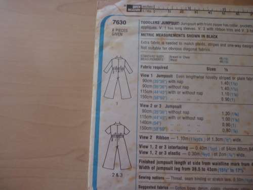 SIMPLICITY PATTERNS 7630 GIRL'S JUMP SUIT SIZE 2 CHEST 53 CM - NO SEWING INSTRUCTIONS