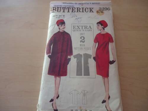 VINTAGE BUTTERICK  PATTERN 3296 DRESS/COAT  SIZE16 BUST 36" COMPLETE