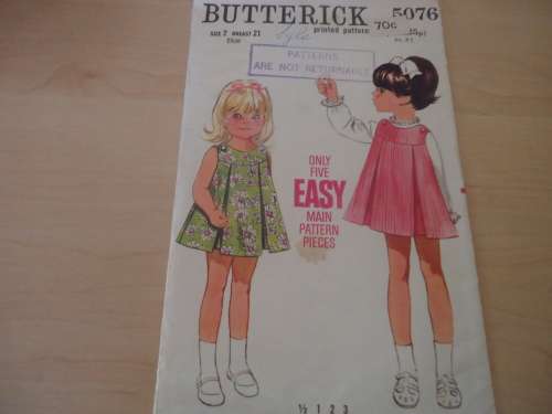 VINTAGE BUTTERICK  PATTERN 5076 TODDLER DRESS   SIZE 2 YEAR -BREAST 21" COMPLETE