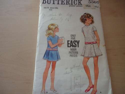 BUTTERICK PATTERN 5507 GIRL DRESS  SIZE 10 YEARS BREAST 28 1/2" COMPLETE - WELL USED SKIRT PATTERN