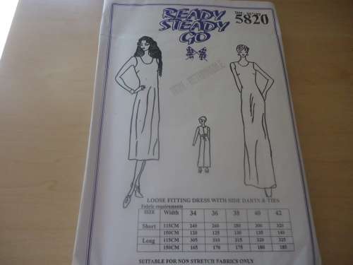 READY-STEADY-GO PATTERN - NUMBER 5820 -LOOSE FITTING DRESS WITH SIDE DARTS & TIES -SIZE 34" 92 CM