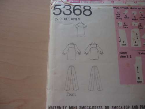 SIMPLICITY PATTERNS 5368 PANTS & SMOCK TOP - MATERNITY  SIZE 14 BUST 36" WAIST 28" COMPLETE