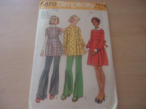 SIMPLICITY PATTERNS 5870  MATERNITY PANTS & TOP SIZE 12 BUST 34" WAIST 26 1/2" COMPLETE & UNCUT