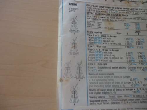 SIMPLICITY PATTERNS 6996 GIRLS SUNDRESS SIZE 6 YEARS CHEST 64 CM - COMPLETE