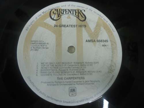 CARPENTERS - 24 GREATEST HITS-  1982 A+M  DOUBLE STEREO GATEFOLD LP SET